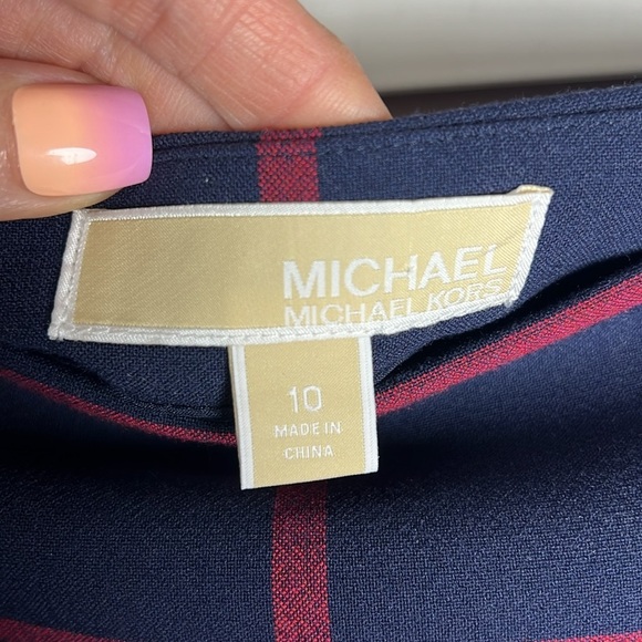 Michael Kors Plaid Lace Scalloped Hem Stretch Pencil Skirt Size 10 Navy & Red - Picture 2 of 9